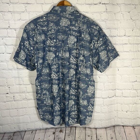 Howler Bros. Chambray Shirt Large Blue Cactus Tropical All over Print Cowboy - Picture 7 of 9